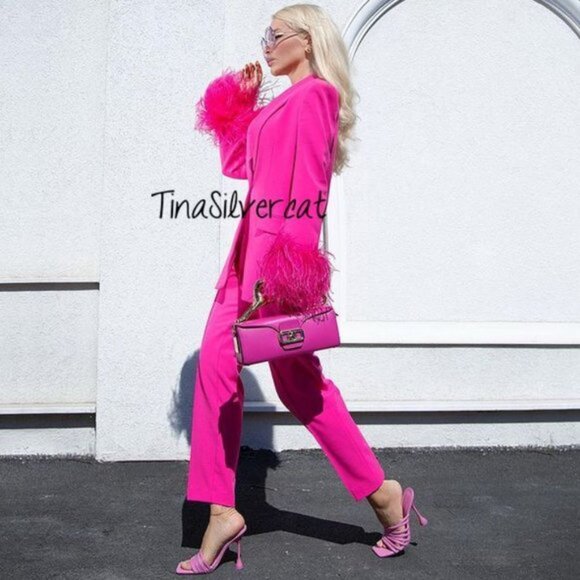 BLOGGER'S FAVE! Zara Feather Blazer Mid-Pink NWT - Picture 6 of 17